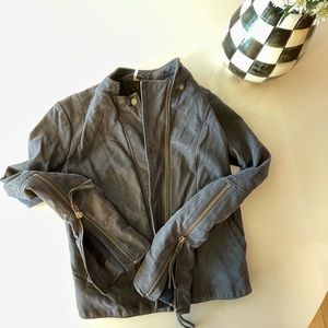 Free people leather and wool blue jacket